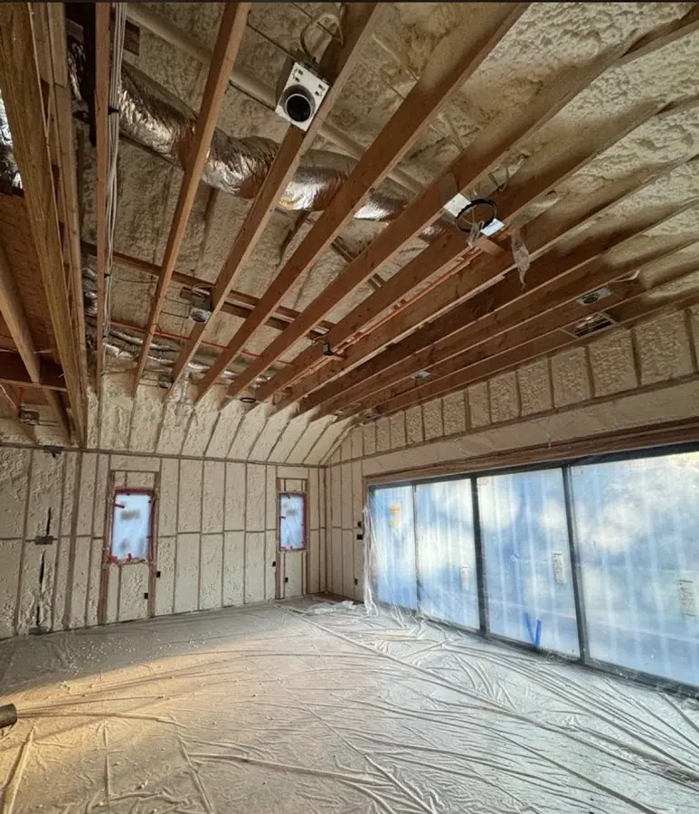 Interior walls and ceiling insulated with spray foam during new construction in Eunice